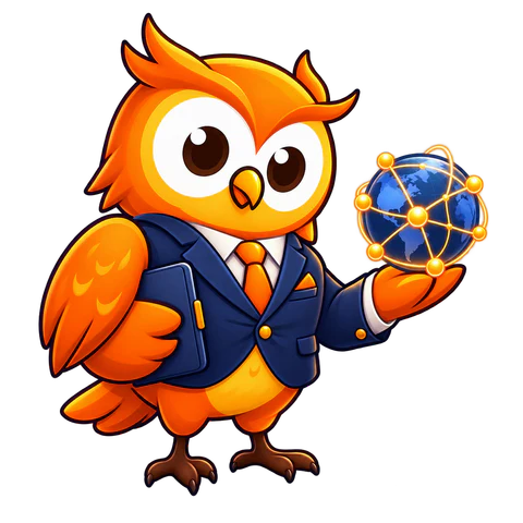 Enterprise plan owl holding a connected globe